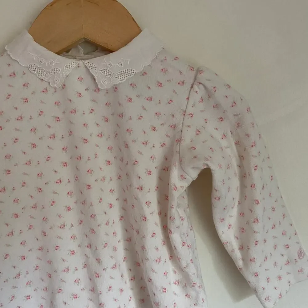 Ralph Lauren Floral Peter Pan Collar Long Sleeve Top W/ Button Down Back Sz 12m
